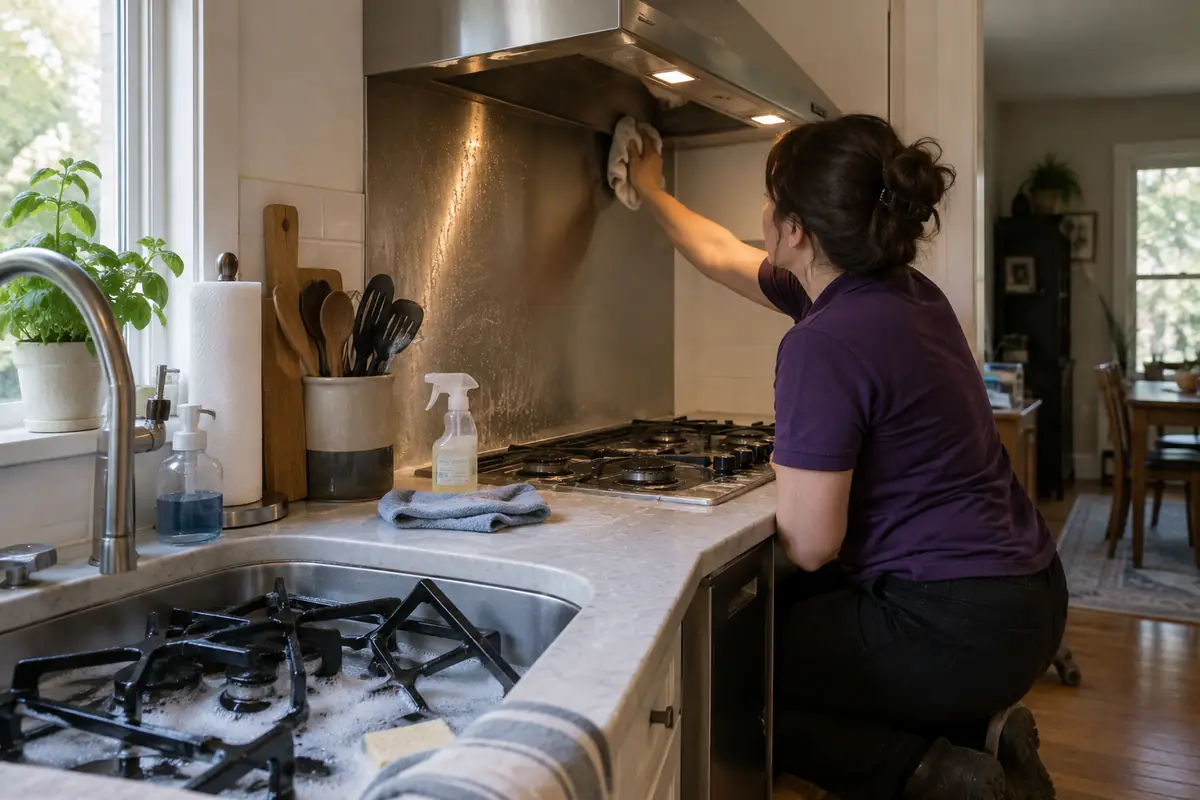 Deep cleaning a kitchen range hood in Delaware County, Ohio