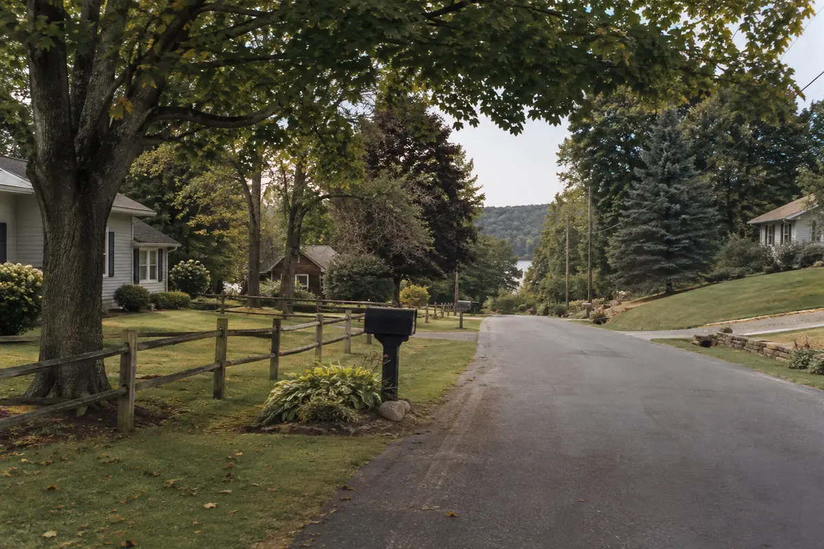 Quiet residential road in Galena, Ohio