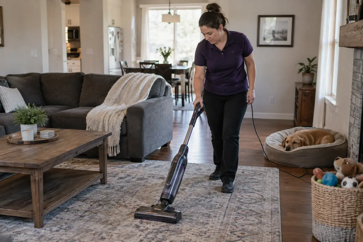 House cleaning in a family living room in Marble Cliff, Ohio