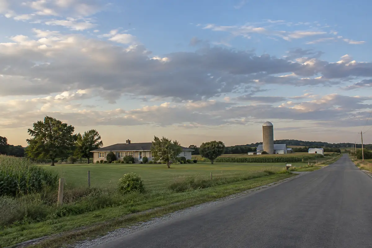 Country road and fields near Ostrander, Ohio
