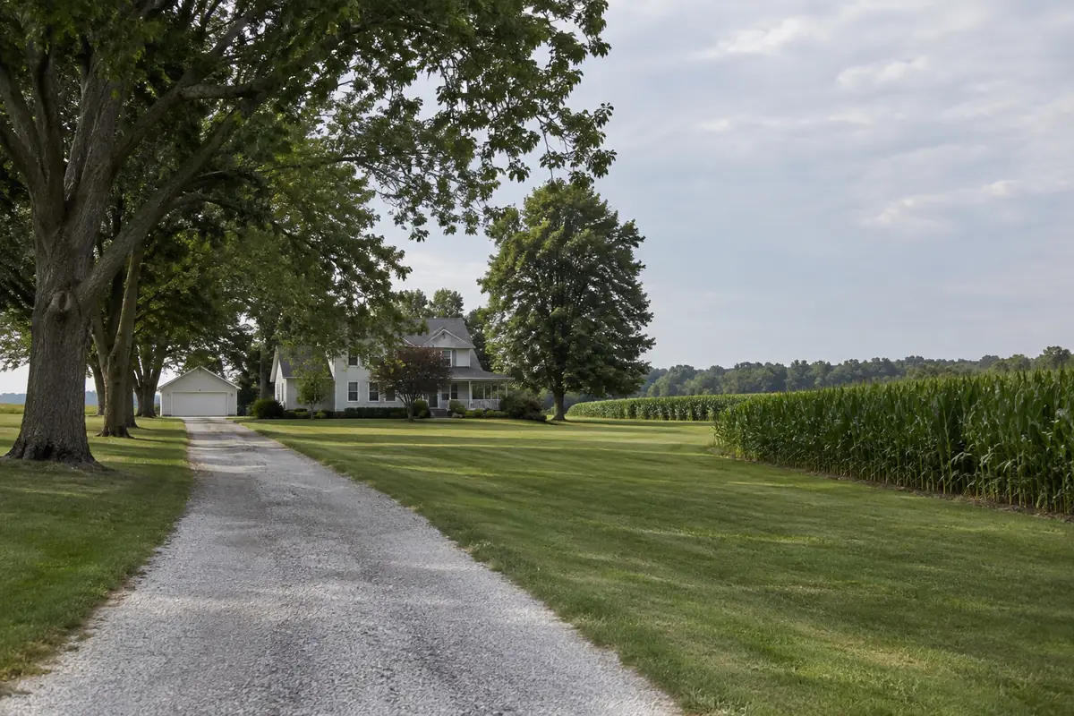 Gravel drive to a farmhouse in Ostrander, Ohio