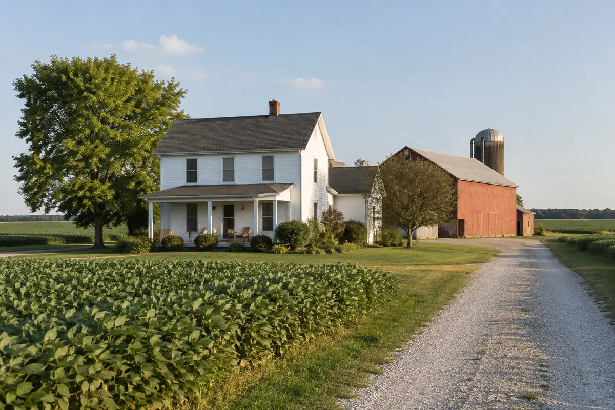 Farmhouse and barn outside Ostrander, Ohio