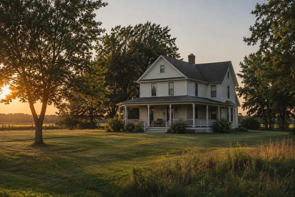 Farmhouse at sunset in Radnor Township, Ohio