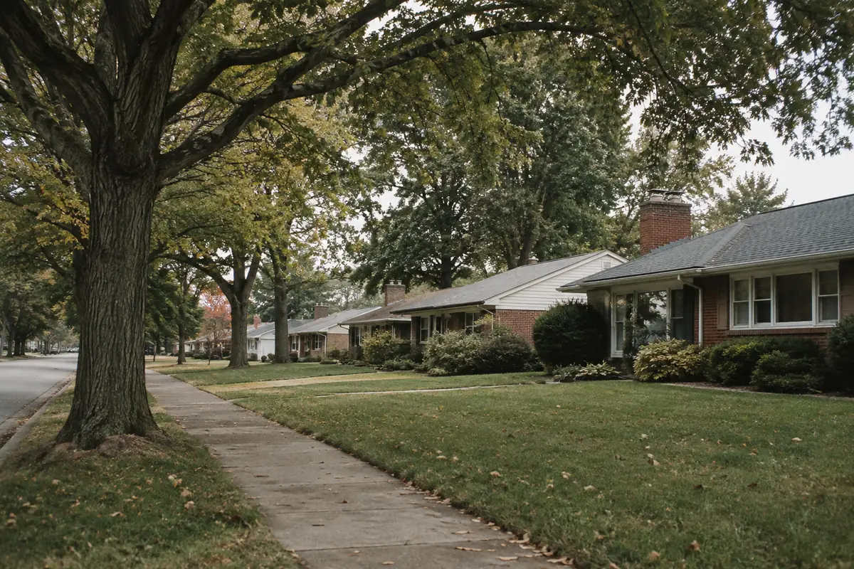 Tree-lined residential street in Worthington, Ohio