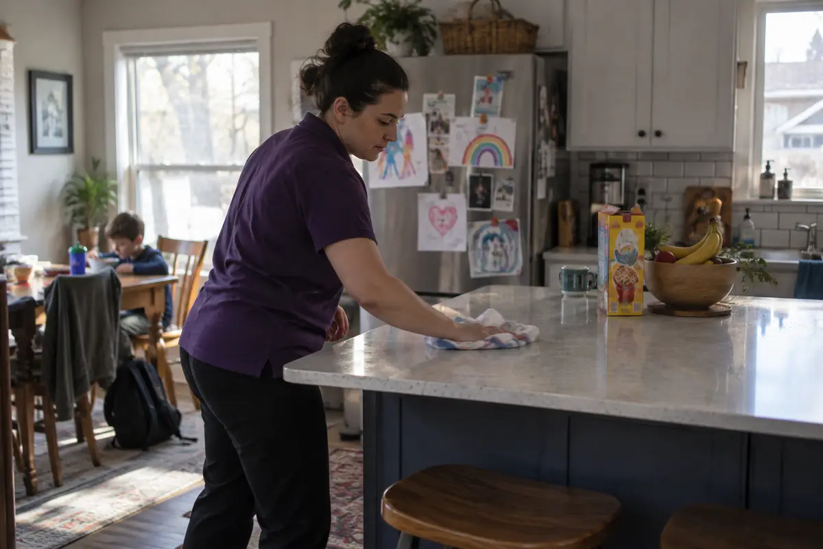 Recurring maid service in a family kitchen