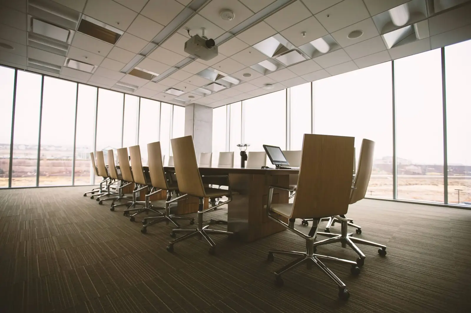 Empty conference room with a long table in Delaware, OH