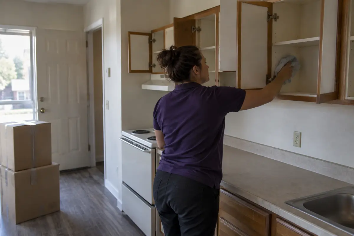 Move-out cleaning of empty kitchen cabinets in Delaware, OH
