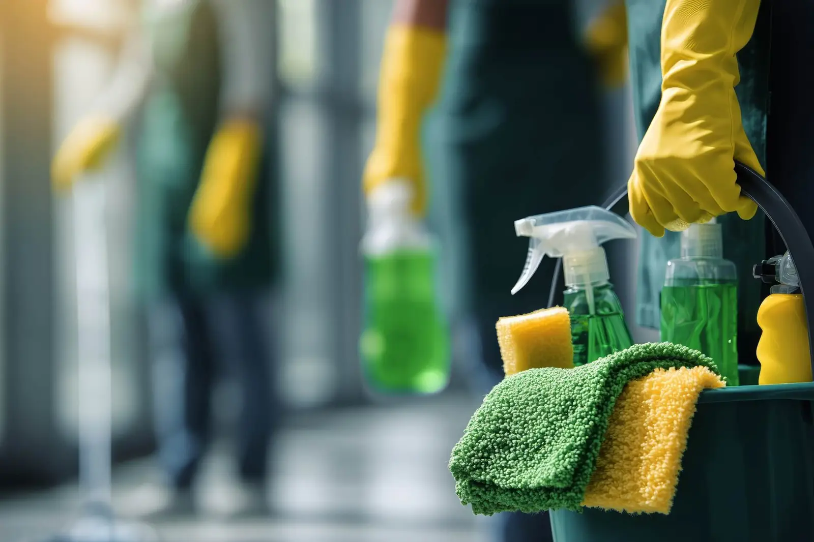 Cleaning supplies carried by a professional cleaner